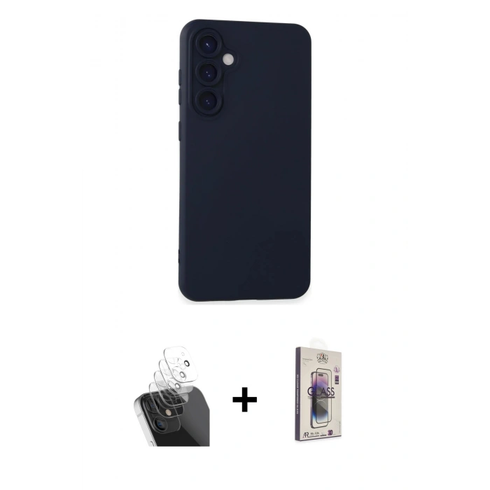 MARSİLYAN™- Galaxy S24 Kılıf Ahenk Serisi - Siyah Bilvis 3D Cam Ekran Koruyucu + Kamera Lens Koruma Cam - SF