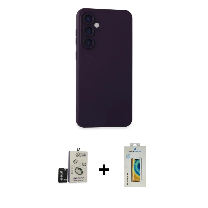 MARSİLYAN™- Galaxy S24 Kılıf Ahenk Serisi - Siyah Polymer Nano Ekran Koruyucu + Bilvis Titan Kamera Lens - DNMR