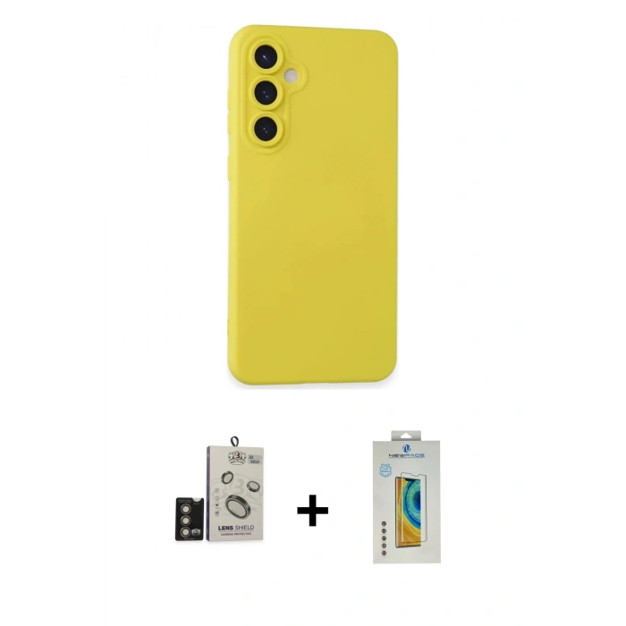 MARSİLYAN™- Galaxy S24 Kılıf Ahenk Serisi - Siyah Polymer Nano Ekran Koruyucu + Bilvis Titan Kamera Lens - GD