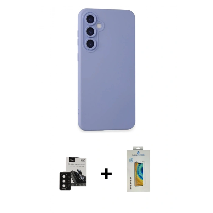 MARSİLYAN™- Galaxy S24 Kılıf Ahenk Serisi - Siyah Polymer Nano Ekran Koruyucu + PVD Metal Kamera Lens - SH