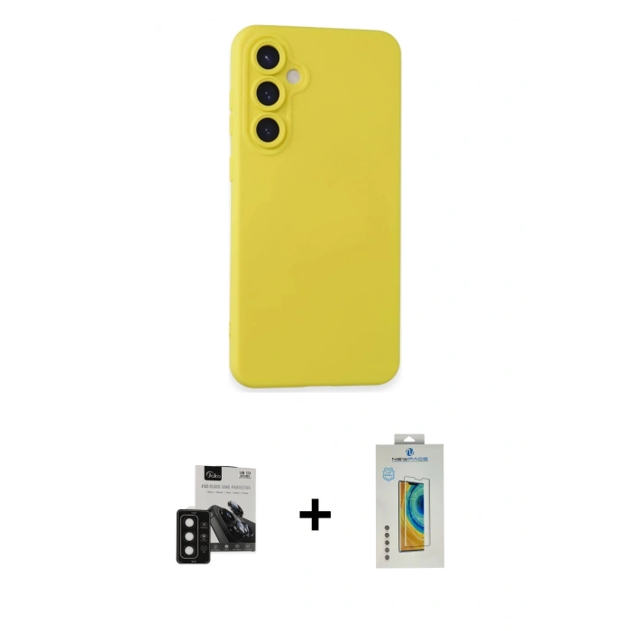 MARSİLYAN™- Galaxy S24 Kılıf Ahenk Serisi - Siyah Polymer Nano Ekran Koruyucu + PVD Metal Kamera Lens - SH