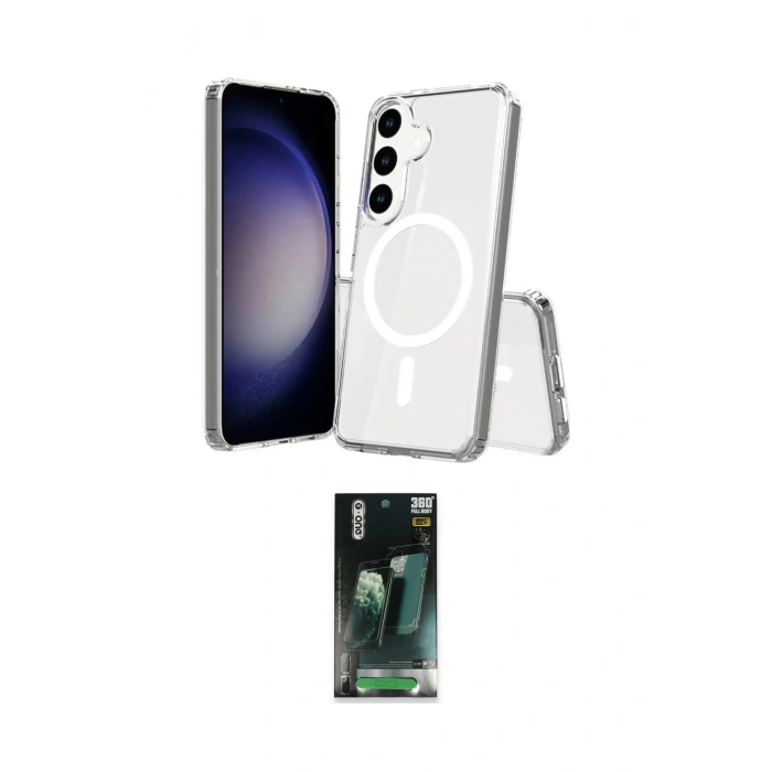 MARSİLYAN™- Galaxy S24 Kılıf Ahenk Yansıma Prime - Şeffaf 360 Full Body Arka Koruyucu