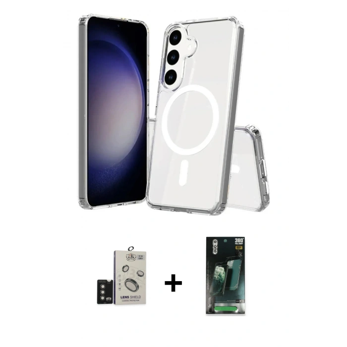 MARSİLYAN™- Galaxy S24 Kılıf Ahenk Yansıma Prime - Siyah 360 Mat Full Body Arka Koruyucu + Bilvis Titan Kamera Lens - TMGI