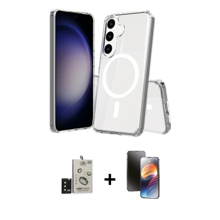 MARSİLYAN™- Galaxy S24 Kılıf Ahenk Yansıma Prime - Siyah 3D Antistatik Mat Seramik Nano Ekran Koruyucu + Bilvis Titan Kamera Lens - SH