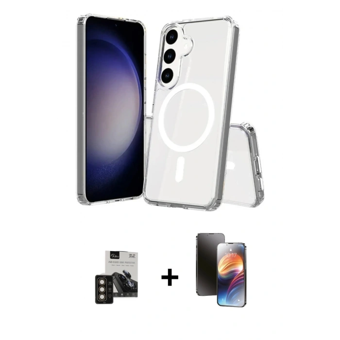 MARSİLYAN™- Galaxy S24 Kılıf Ahenk Yansıma Prime - Siyah 3D Antistatik Mat Seramik Nano Ekran Koruyucu + PVD Metal Kamera Lens - GD