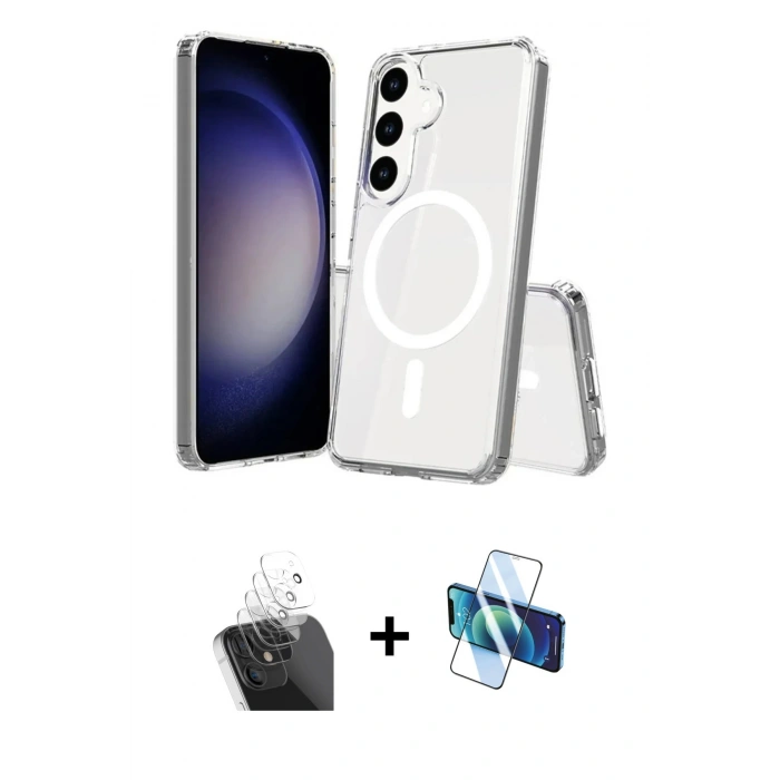 MARSİLYAN™- Galaxy S24 Kılıf Ahenk Yansıma Prime - Siyah 3D Antistatik Seramik Nano Ekran Koruyucu + Kamera Lens Koruma Cam - SF
