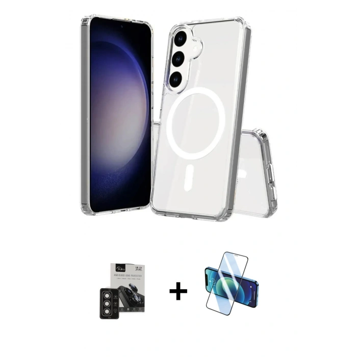 MARSİLYAN™- Galaxy S24 Kılıf Ahenk Yansıma Prime - Siyah 3D Antistatik Seramik Nano Ekran Koruyucu + PVD Metal Kamera Lens - TNGI