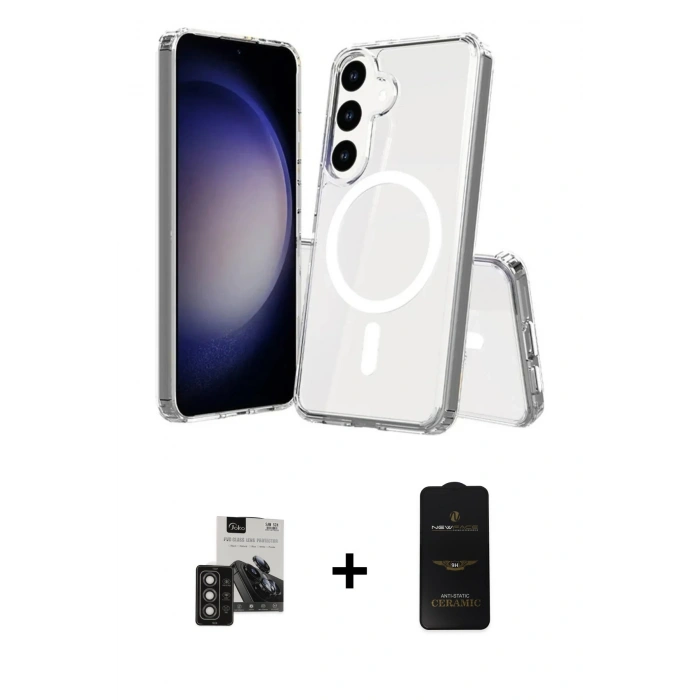 MARSİLYAN™- Galaxy S24 Kılıf Ahenk Yansıma Prime - Siyah 6D Antistatik Mat Seramik Hayalet Nano Ekran Koruyucu + PVD Metal Kamera Lens - TNGI