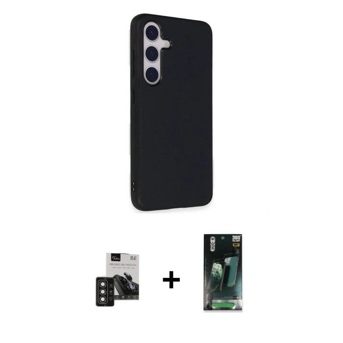 MARSİLYAN™- Galaxy S24 Kılıf Akış Asil Koleksiyonu - Siyah 360 Mat Full Body Arka Koruyucu + PVD Metal Kamera Lens - DNMR