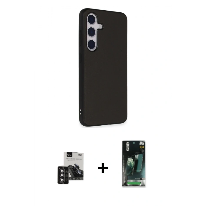 MARSİLYAN™- Galaxy S24 Kılıf Akış Asil Koleksiyonu - Siyah 360 Mat Full Body Arka Koruyucu + PVD Metal Kamera Lens - DNMR