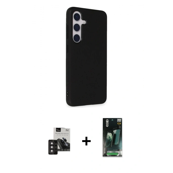 MARSİLYAN™- Galaxy S24 Kılıf Akış Asil Koleksiyonu - Siyah 360 Mat Full Body Arka Koruyucu + PVD Metal Kamera Lens - DNMR