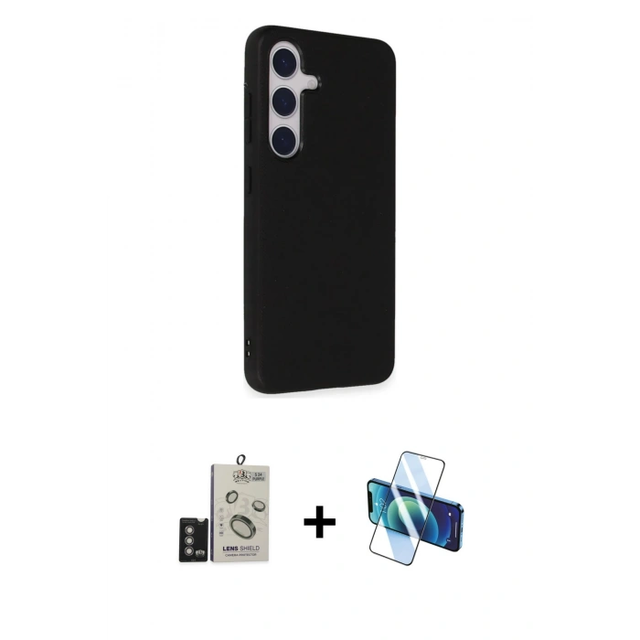 MARSİLYAN™- Galaxy S24 Kılıf Akış Asil Koleksiyonu - Siyah 3D Antistatik Cam Ekran Koruyucu + Bilvis Titan Kamera Lens - DNMR