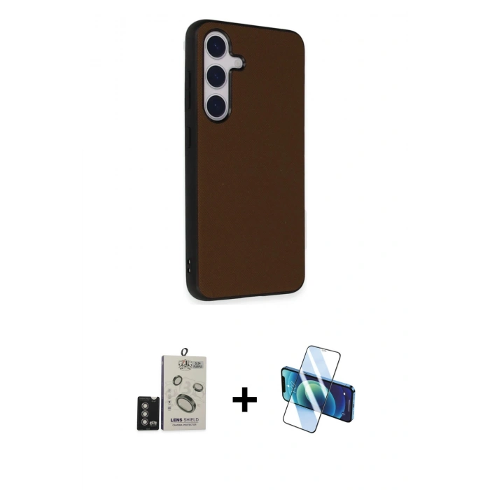 MARSİLYAN™- Galaxy S24 Kılıf Akış Asil Koleksiyonu - Siyah 3D Antistatik Cam Ekran Koruyucu + Bilvis Titan Kamera Lens - DNMR