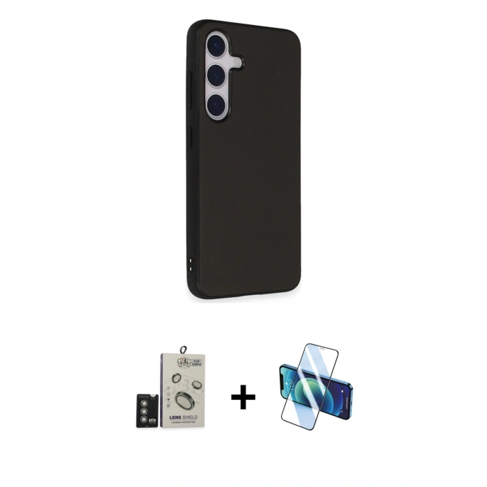 MARSİLYAN™- Galaxy S24 Kılıf Akış Asil Koleksiyonu - Siyah 3D Antistatik Cam Ekran Koruyucu + Bilvis Titan Kamera Lens - DNMR