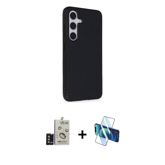 MARSİLYAN™- Galaxy S24 Kılıf Akış Asil Koleksiyonu - Siyah 3D Antistatik Cam Ekran Koruyucu + Bilvis Titan Kamera Lens - DNMR