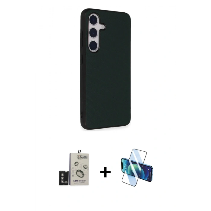 MARSİLYAN™- Galaxy S24 Kılıf Akış Asil Koleksiyonu - Siyah 3D Antistatik Cam Ekran Koruyucu + Bilvis Titan Kamera Lens - DNMR
