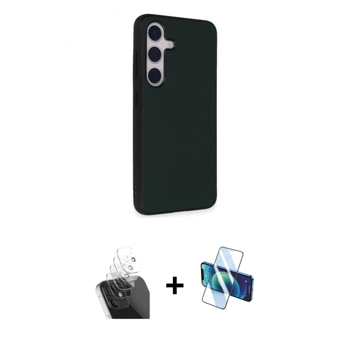 MARSİLYAN™- Galaxy S24 Kılıf Akış Asil Koleksiyonu - Siyah 3D Antistatik Cam Ekran Koruyucu + Kamera Lens Koruma Cam - SF