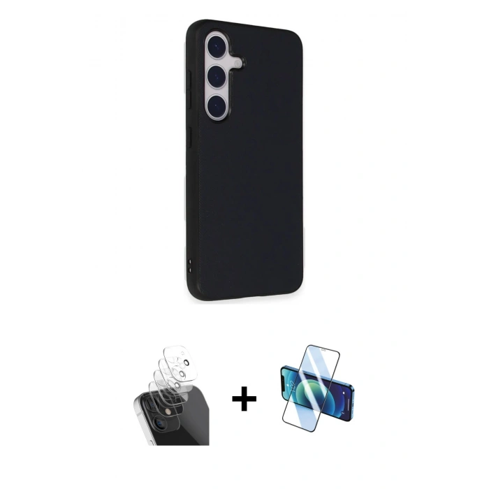 MARSİLYAN™- Galaxy S24 Kılıf Akış Asil Koleksiyonu - Siyah 3D Antistatik Cam Ekran Koruyucu + Kamera Lens Koruma Cam - SF