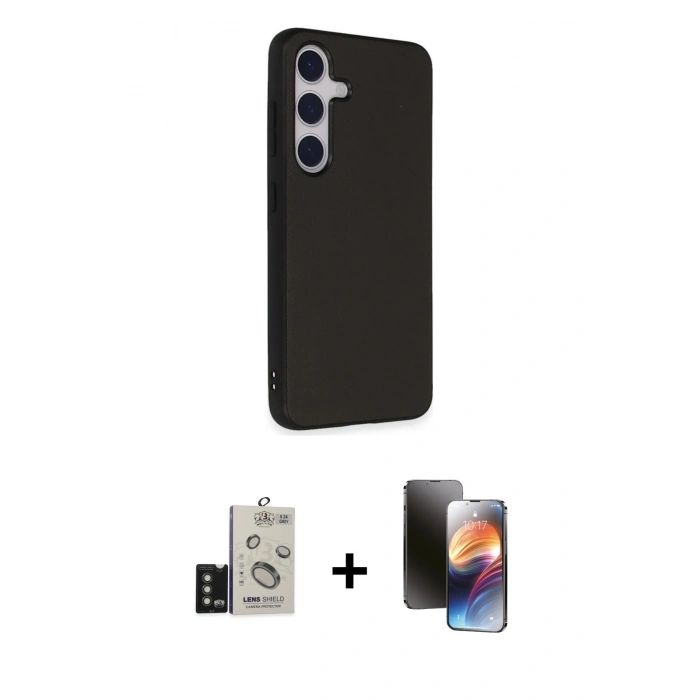 MARSİLYAN™- Galaxy S24 Kılıf Akış Asil Koleksiyonu - Siyah 3D Antistatik Mat Seramik Nano Ekran Koruyucu + Bilvis Titan Kamera Lens - TMGI