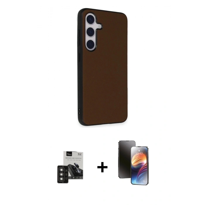 MARSİLYAN™- Galaxy S24 Kılıf Akış Asil Koleksiyonu - Siyah 3D Antistatik Mat Seramik Nano Ekran Koruyucu + PVD Metal Kamera Lens - TNGI
