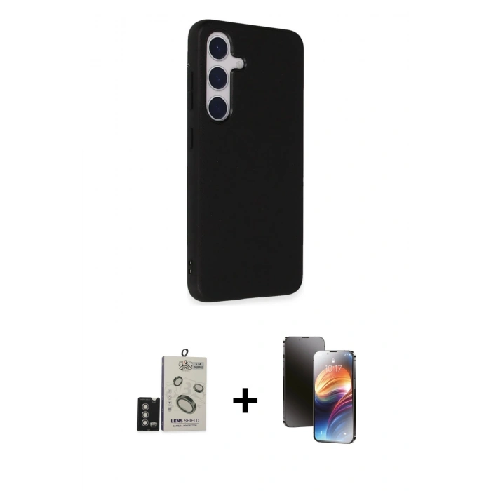 MARSİLYAN™- Galaxy S24 Kılıf Akış Asil Koleksiyonu - Siyah 3D Antistatik Mat Seramik Nano Ekran Koruyucu + Bilvis Titan Kamera Lens - DNMR