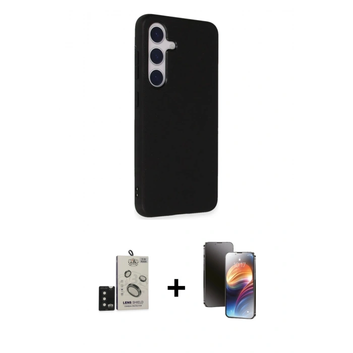MARSİLYAN™- Galaxy S24 Kılıf Akış Asil Koleksiyonu - Siyah 3D Antistatik Mat Seramik Nano Ekran Koruyucu + Bilvis Titan Kamera Lens - SH