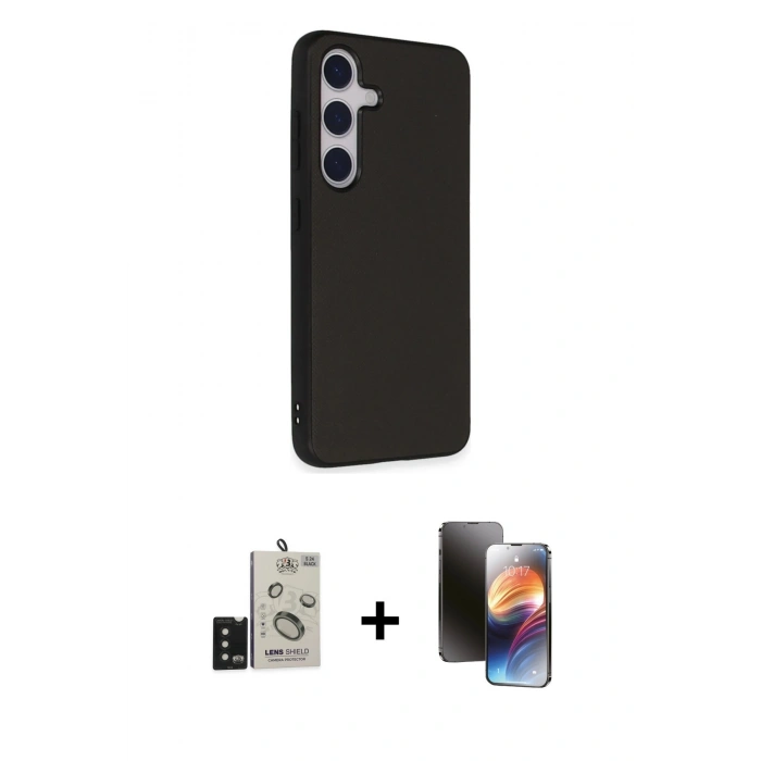 MARSİLYAN™- Galaxy S24 Kılıf Akış Asil Koleksiyonu - Siyah 3D Antistatik Mat Seramik Nano Ekran Koruyucu + Bilvis Titan Kamera Lens - SH