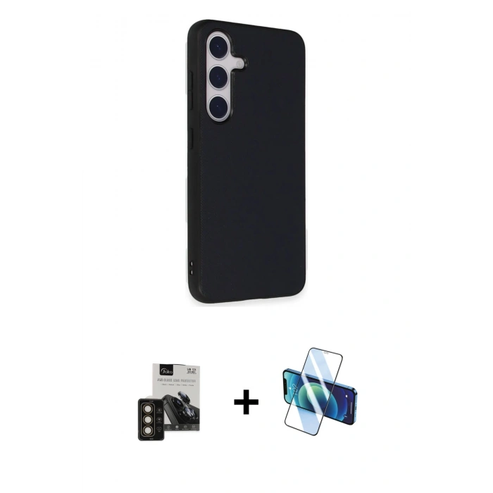 MARSİLYAN™- Galaxy S24 Kılıf Akış Asil Koleksiyonu - Siyah 3D Antistatik Seramik Nano Ekran Koruyucu + PVD Metal Kamera Lens - GD