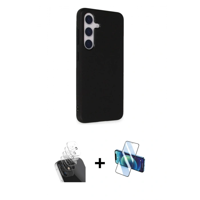 MARSİLYAN™- Galaxy S24 Kılıf Akış Asil Koleksiyonu - Siyah 3D Antistatik Seramik Nano Ekran Koruyucu + Kamera Lens Koruma Cam - SF
