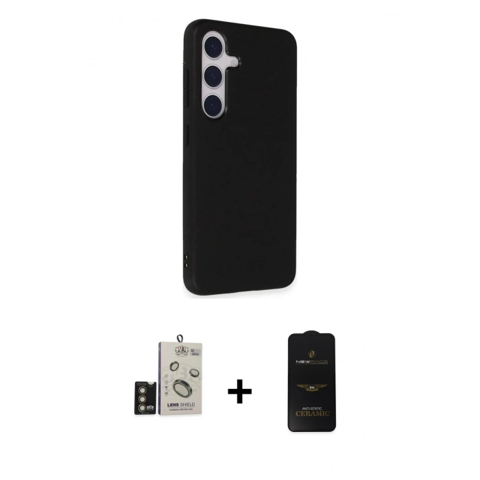 MARSİLYAN™- Galaxy S24 Kılıf Akış Asil Koleksiyonu - Siyah 6D Antistatik Mat Seramik Hayalet Nano Ekran Koruyucu + Bilvis Titan Kamera Lens - GD