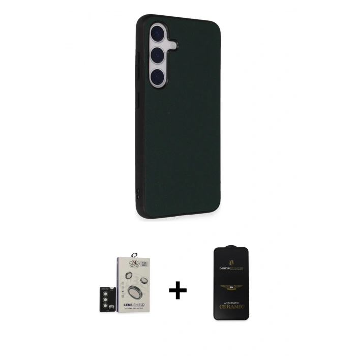 MARSİLYAN™- Galaxy S24 Kılıf Akış Asil Koleksiyonu - Siyah 6D Antistatik Mat Seramik Hayalet Nano Ekran Koruyucu + Bilvis Titan Kamera Lens - TMGI