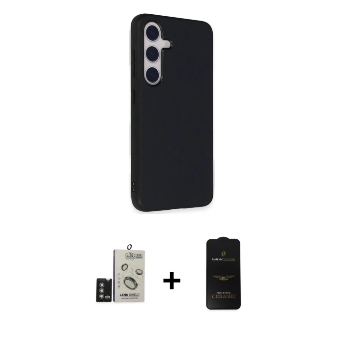 MARSİLYAN™- Galaxy S24 Kılıf Akış Asil Koleksiyonu - Siyah 6D Antistatik Mat Seramik Hayalet Nano Ekran Koruyucu + Bilvis Titan Kamera Lens - DNMR