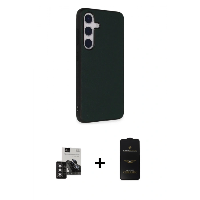 MARSİLYAN™- Galaxy S24 Kılıf Akış Asil Koleksiyonu - Siyah 6D Antistatik Mat Seramik Hayalet Nano Ekran Koruyucu + PVD Metal Kamera Lens - DNMR