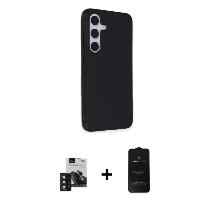 MARSİLYAN™- Galaxy S24 Kılıf Akış Asil Koleksiyonu - Siyah 6D Antistatik Mat Seramik Hayalet Nano Ekran Koruyucu + PVD Metal Kamera Lens - DNMR