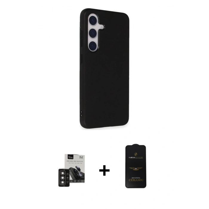 MARSİLYAN™- Galaxy S24 Kılıf Akış Asil Koleksiyonu - Siyah 6D Antistatik Mat Seramik Hayalet Nano Ekran Koruyucu + PVD Metal Kamera Lens - DNMR