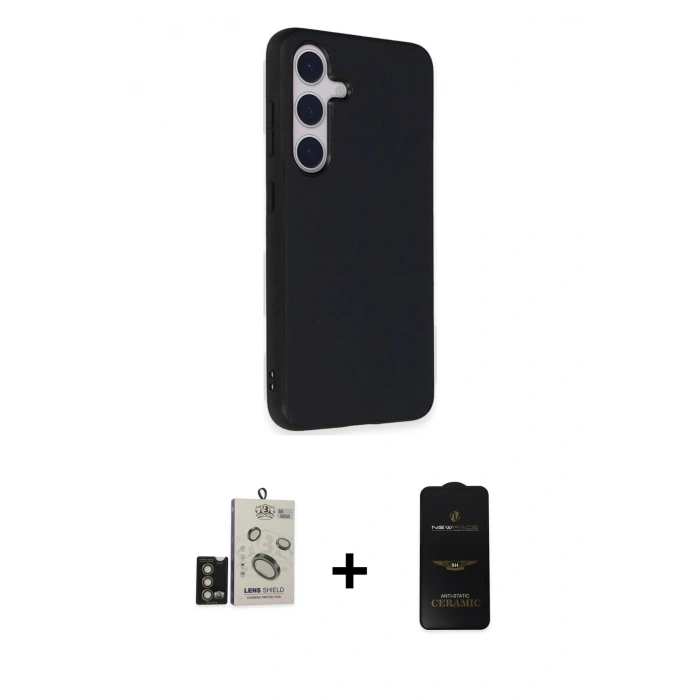 MARSİLYAN™- Galaxy S24 Kılıf Akış Asil Koleksiyonu - Siyah 6D Antistatik Mat Seramik Hayalet Nano Ekran Koruyucu + Bilvis Titan Kamera Lens - GD