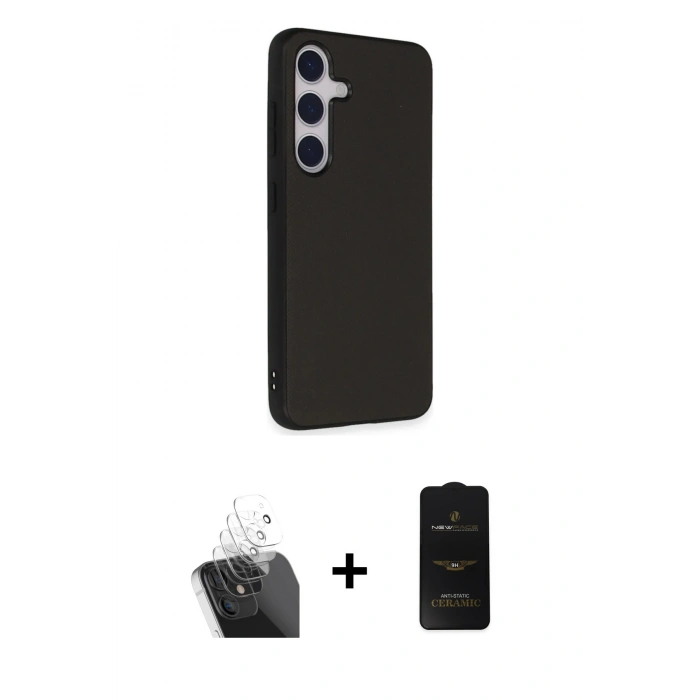 MARSİLYAN™- Galaxy S24 Kılıf Akış Asil Koleksiyonu - Siyah 6D Antistatik Mat Seramik Hayalet Nano Ekran Koruyucu + Kamera Lens Koruma Cam - SF