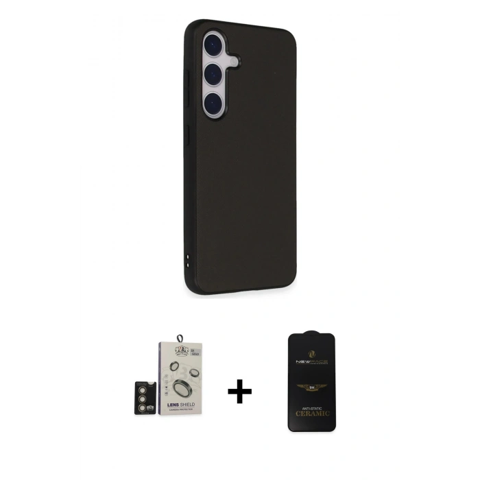 MARSİLYAN™- Galaxy S24 Kılıf Akış Asil Koleksiyonu - Siyah 6D Antistatik Mat Seramik Hayalet Nano Ekran Koruyucu + Bilvis Titan Kamera Lens - GD