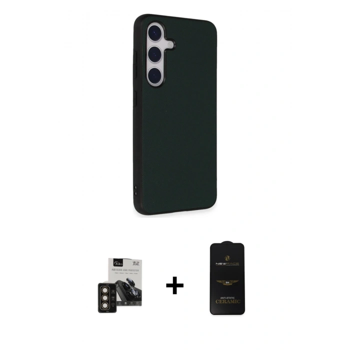 MARSİLYAN™- Galaxy S24 Kılıf Akış Asil Koleksiyonu - Siyah 6D Antistatik Mat Seramik Hayalet Nano Ekran Koruyucu + PVD Metal Kamera Lens - GD