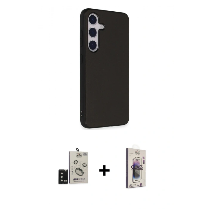 MARSİLYAN™- Galaxy S24 Kılıf Akış Asil Koleksiyonu - Siyah Bilvis 3D Cam Ekran Koruyucu + Bilvis Titan Kamera Lens - SH