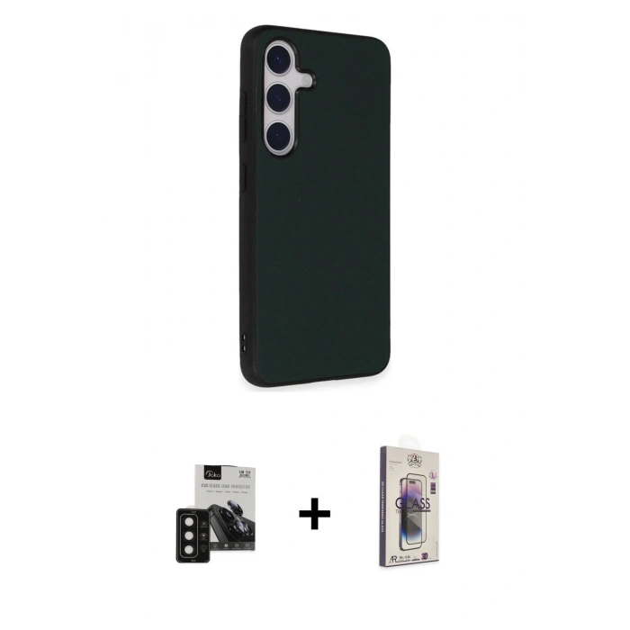 MARSİLYAN™- Galaxy S24 Kılıf Akış Asil Koleksiyonu - Siyah Bilvis 3D Cam Ekran Koruyucu + PVD Metal Kamera Lens - SH