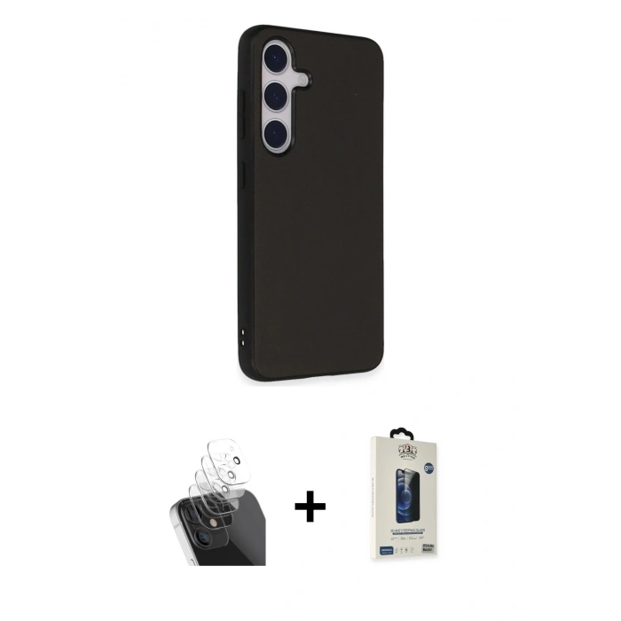 MARSİLYAN™- Galaxy S24 Kılıf Akış Asil Koleksiyonu - Siyah Bilvis Hayalet Cam Ekran Koruyucu + Kamera Lens Koruma Cam - SF
