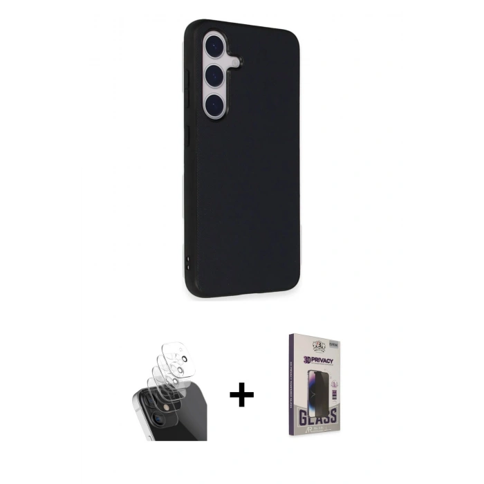 MARSİLYAN™- Galaxy S24 Kılıf Akış Asil Koleksiyonu - Siyah Bilvis Hayalet Cam Ekran Koruyucu + Kamera Lens Koruma Cam - SF