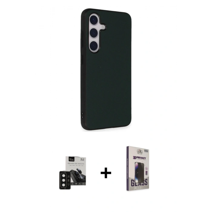 MARSİLYAN™- Galaxy S24 Kılıf Akış Asil Koleksiyonu - Siyah Bilvis Hayalet Cam Ekran Koruyucu + PVD Metal Kamera Lens - SH