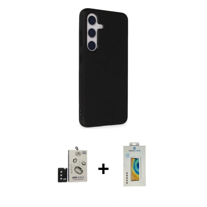 MARSİLYAN™- Galaxy S24 Kılıf Akış Asil Koleksiyonu - Siyah Polymer Nano Ekran Koruyucu + Bilvis Titan Kamera Lens - SH