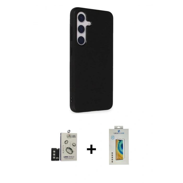 MARSİLYAN™- Galaxy S24 Kılıf Akış Asil Koleksiyonu - Siyah Polymer Nano Ekran Koruyucu + Bilvis Titan Kamera Lens - DNMR