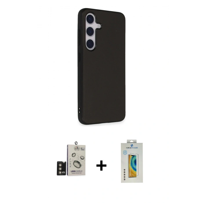 MARSİLYAN™- Galaxy S24 Kılıf Akış Asil Koleksiyonu - Siyah Polymer Nano Ekran Koruyucu + Bilvis Titan Kamera Lens - GD