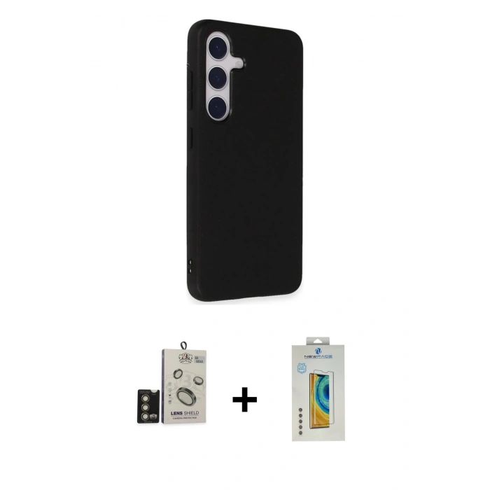 MARSİLYAN™- Galaxy S24 Kılıf Akış Asil Koleksiyonu - Siyah Polymer Nano Ekran Koruyucu + Bilvis Titan Kamera Lens - GD