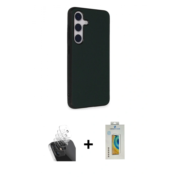MARSİLYAN™- Galaxy S24 Kılıf Akış Asil Koleksiyonu - Siyah Polymer Nano Ekran Koruyucu + Şeffaf Kamera Lens Koruma Cam