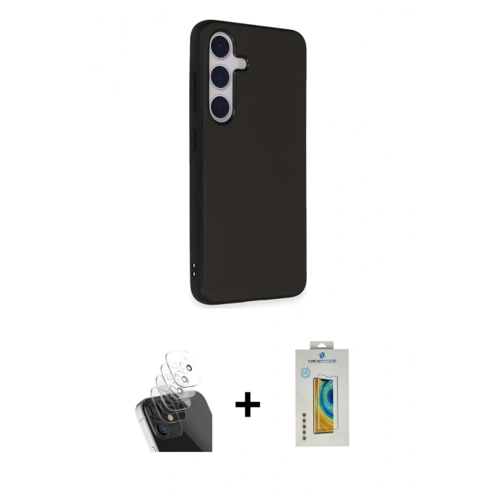 MARSİLYAN™- Galaxy S24 Kılıf Akış Asil Koleksiyonu - Siyah Polymer Nano Ekran Koruyucu + Şeffaf Kamera Lens Koruma Cam